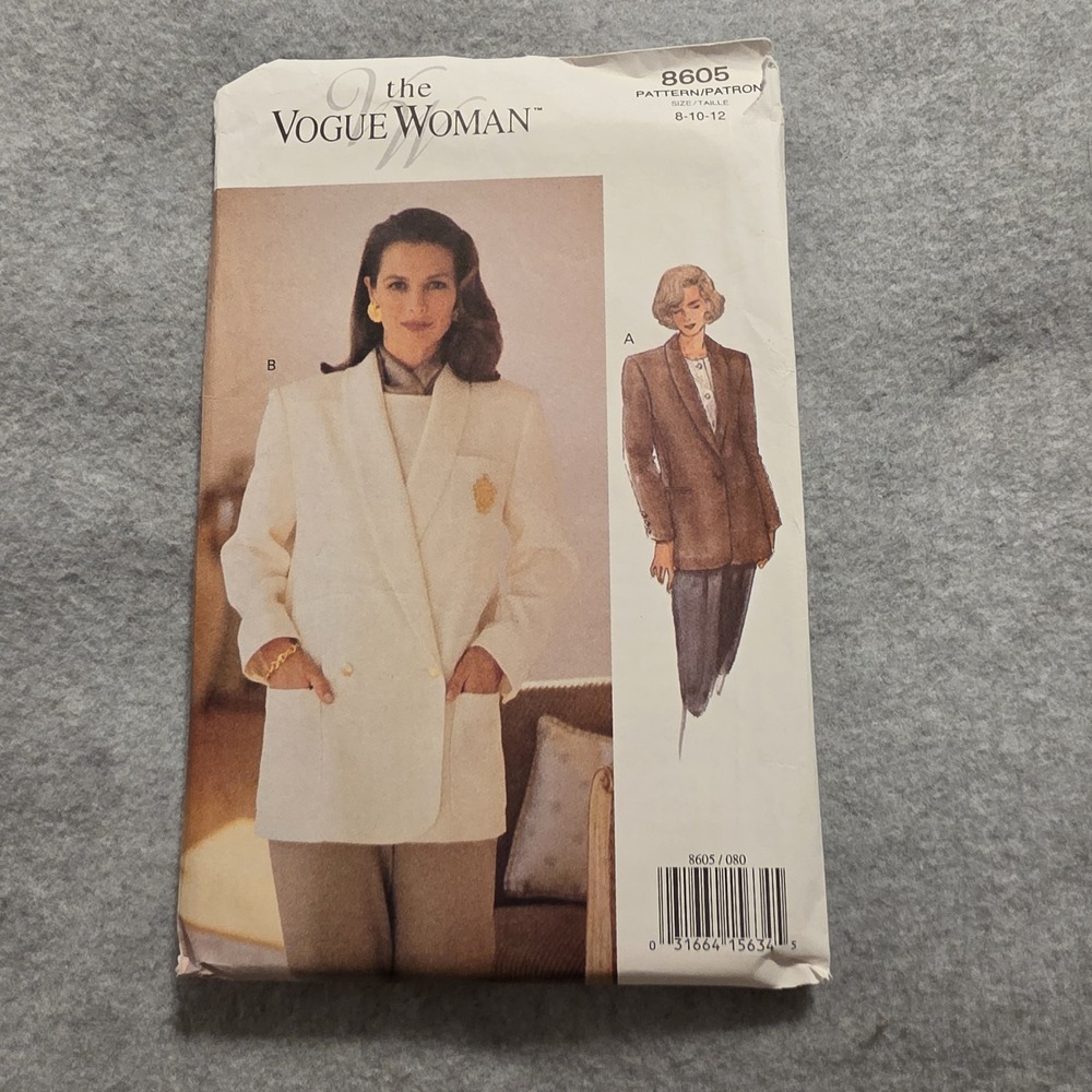 Vogue Woman 8605 Womens Blazer Sewing Pattern Sz 8-10-12 Vintage Original